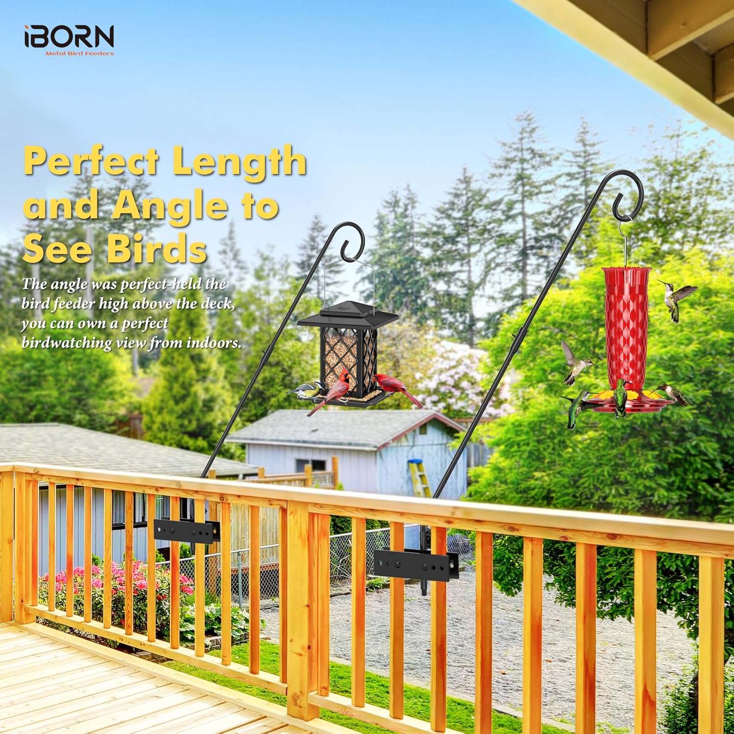 iBorn Fence Deck Hook Rail Heavy Duty Hummingbird Feeder Hanger 28 Inch Railing Hanging Hook for Bird Feeder, Suet