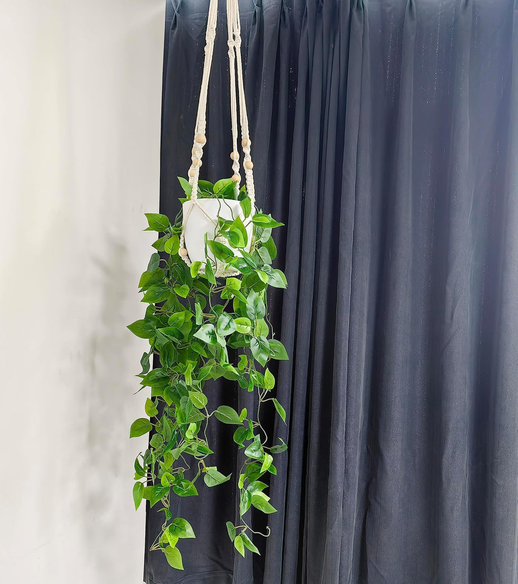 Comtelek 2 Packs Fake Hanging Plant with Pots for Home Decor Artificial Hanging Basket Plants Macrame Plant Hanger with