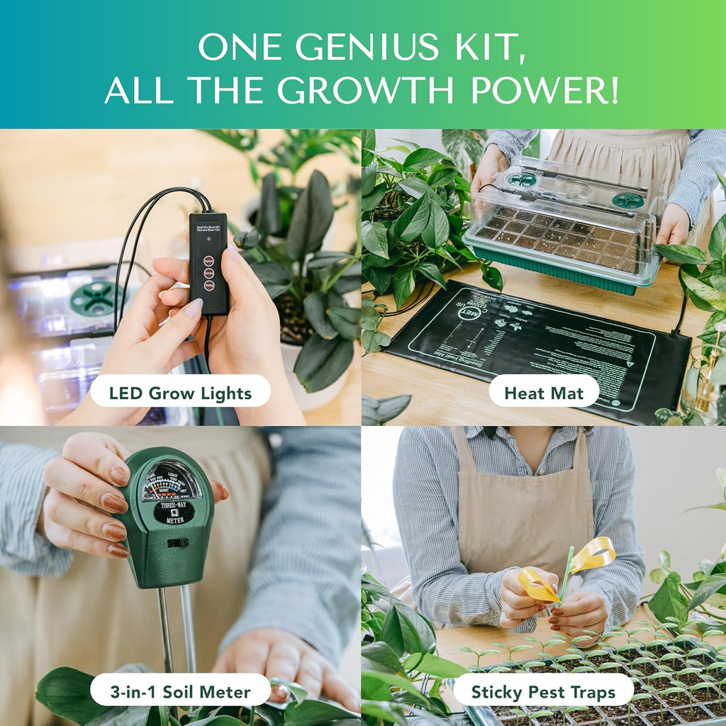 Seed Starter Kit with Grow Lights & Heat Mat – 40-Cell Seed Starter Tray, Humidity Dome, Soil Moisture Meter & Sticky