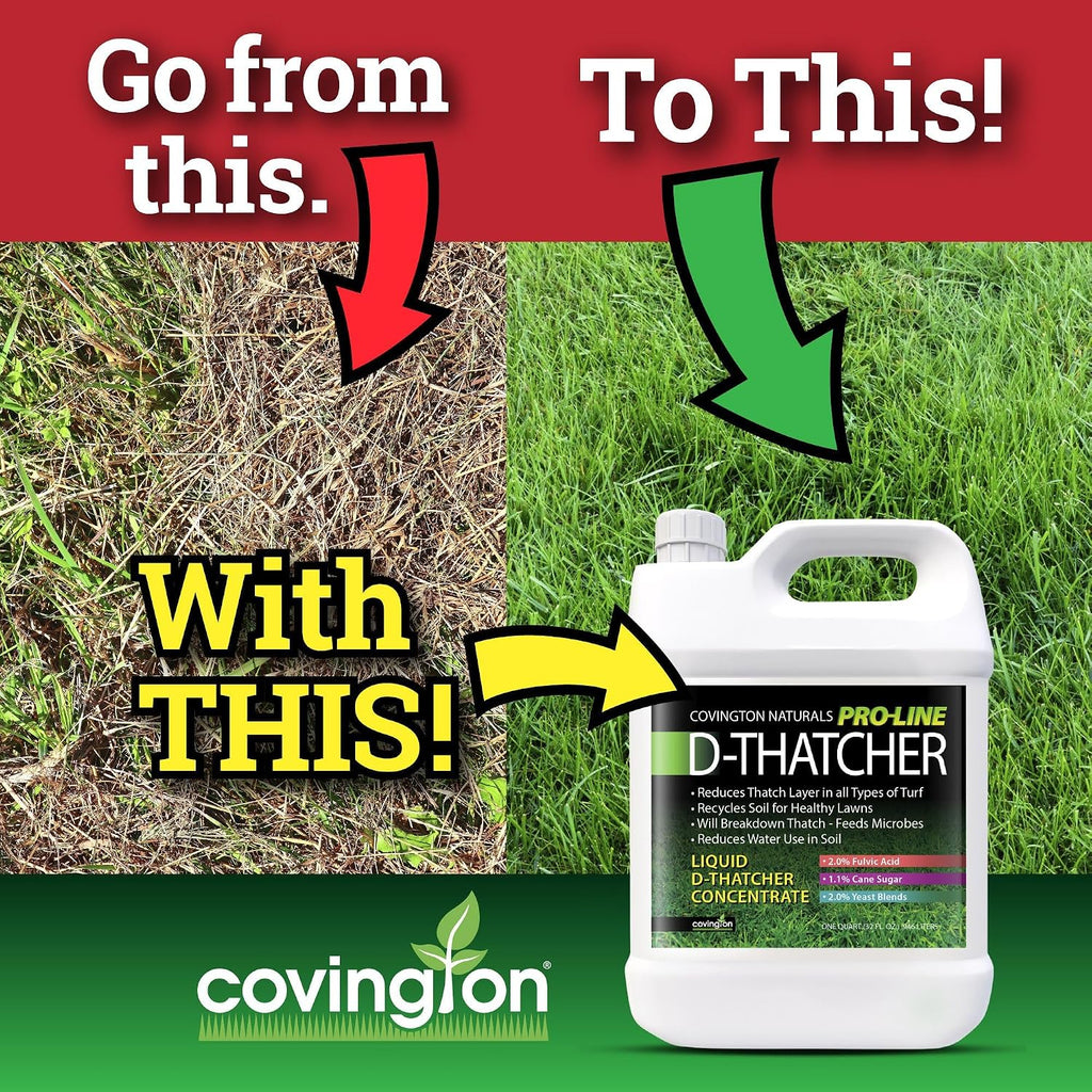 Covington PRO-LINE D-THATCHER Liquid Dethatcher (32oz) – Lawn Thatch Remover & Soil Softener, Grass Clipping Breakdown
