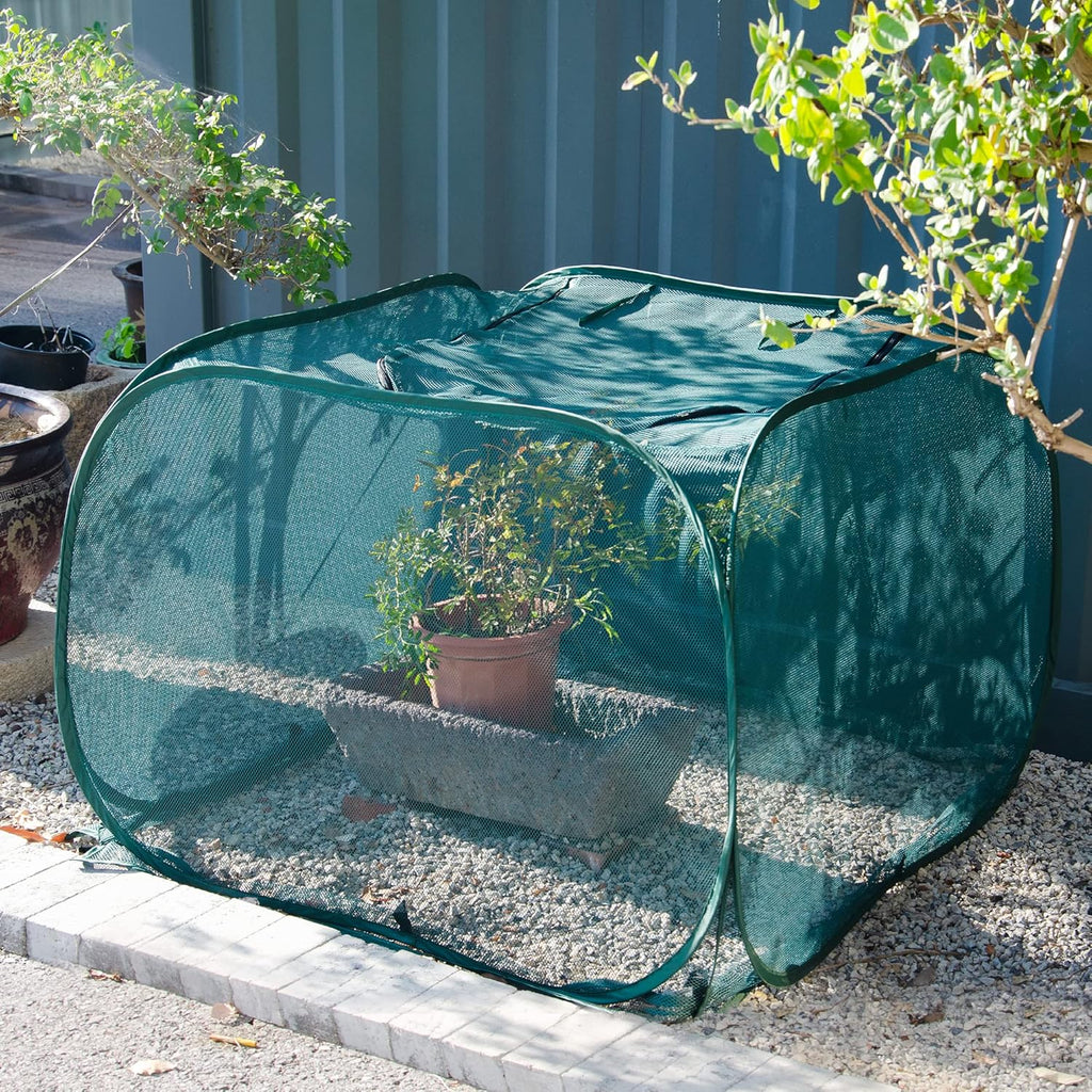 ANC POP Pop Up Mesh Plant Cover,40'' x 40'' x 30'' Plant Protector for Raised Garden & Flower Bed, Net Cage Plant Guard