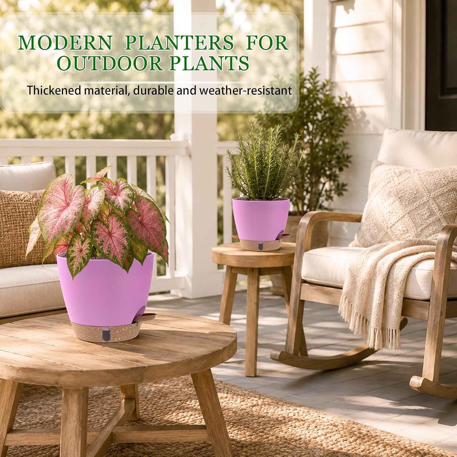 Self Watering Pots for Inoor Ourdoor Plants 8/7/6.5/6/5 Inch, 5 Pack | Plastic Planters with Drainage Holes & Water