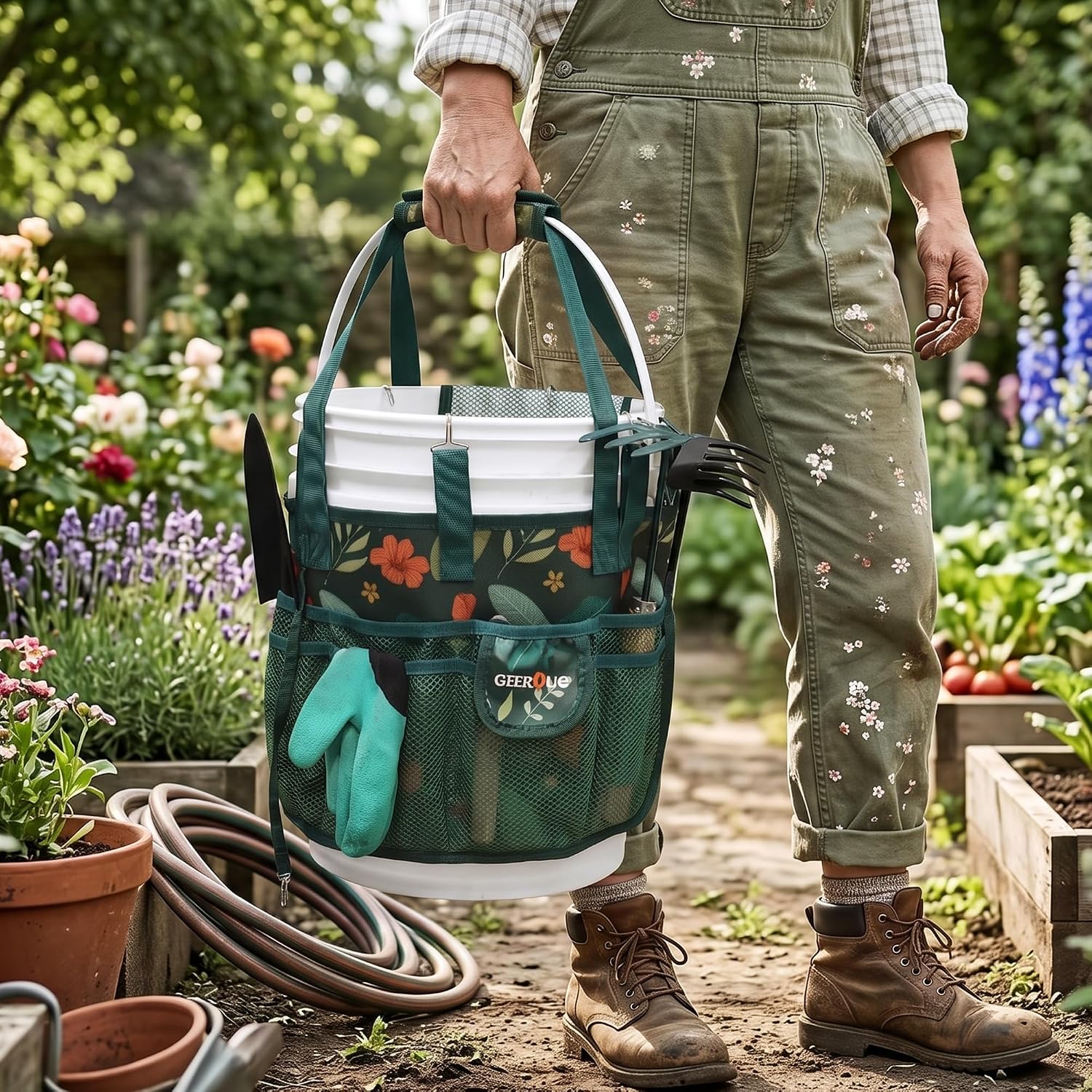 Bucket Tool Organizer - Multi-Purpose Garden Tool Caddy Fits 3.5 to 5 Gallon Buckets - Heavy Duty 600D Tool Bag Pouch
