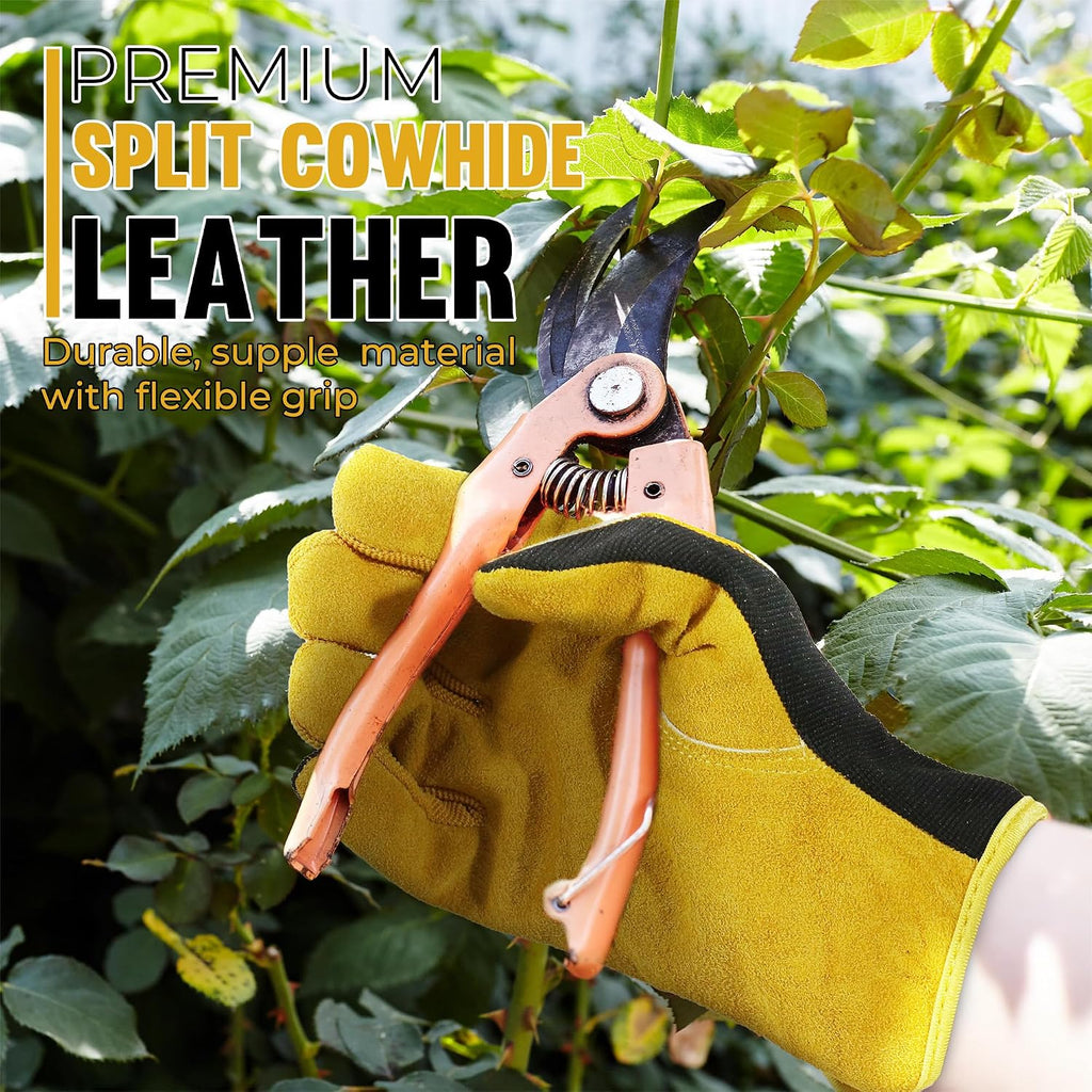 HANDLANDY Leather Gardening Gloves, Leather Work Gloves for Men Women | Durable Utility Men Women Garden Yard Working
