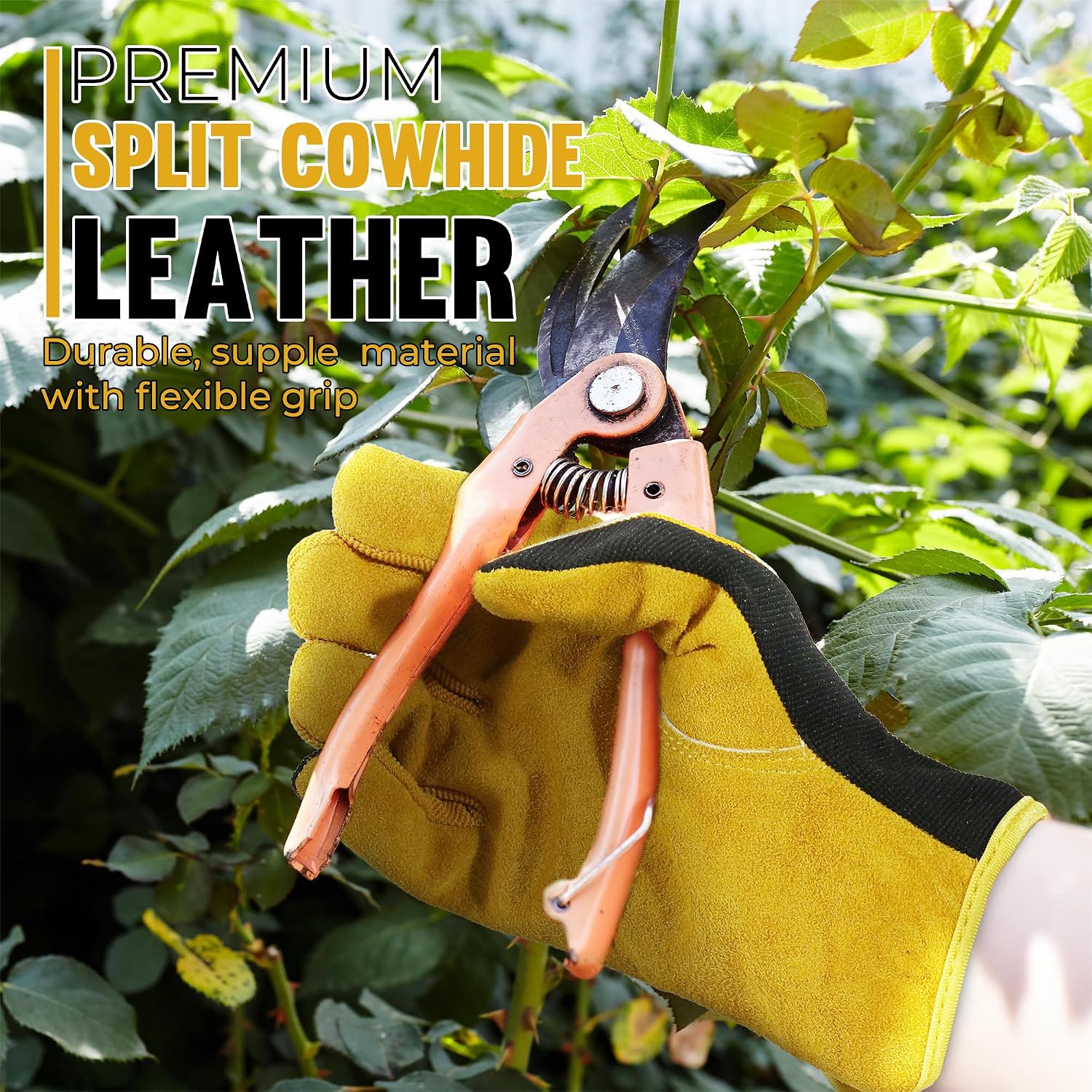 HANDLANDY Leather Gardening Gloves, Leather Work Gloves for Men Women | Durable Utility Men Women Garden Yard Working