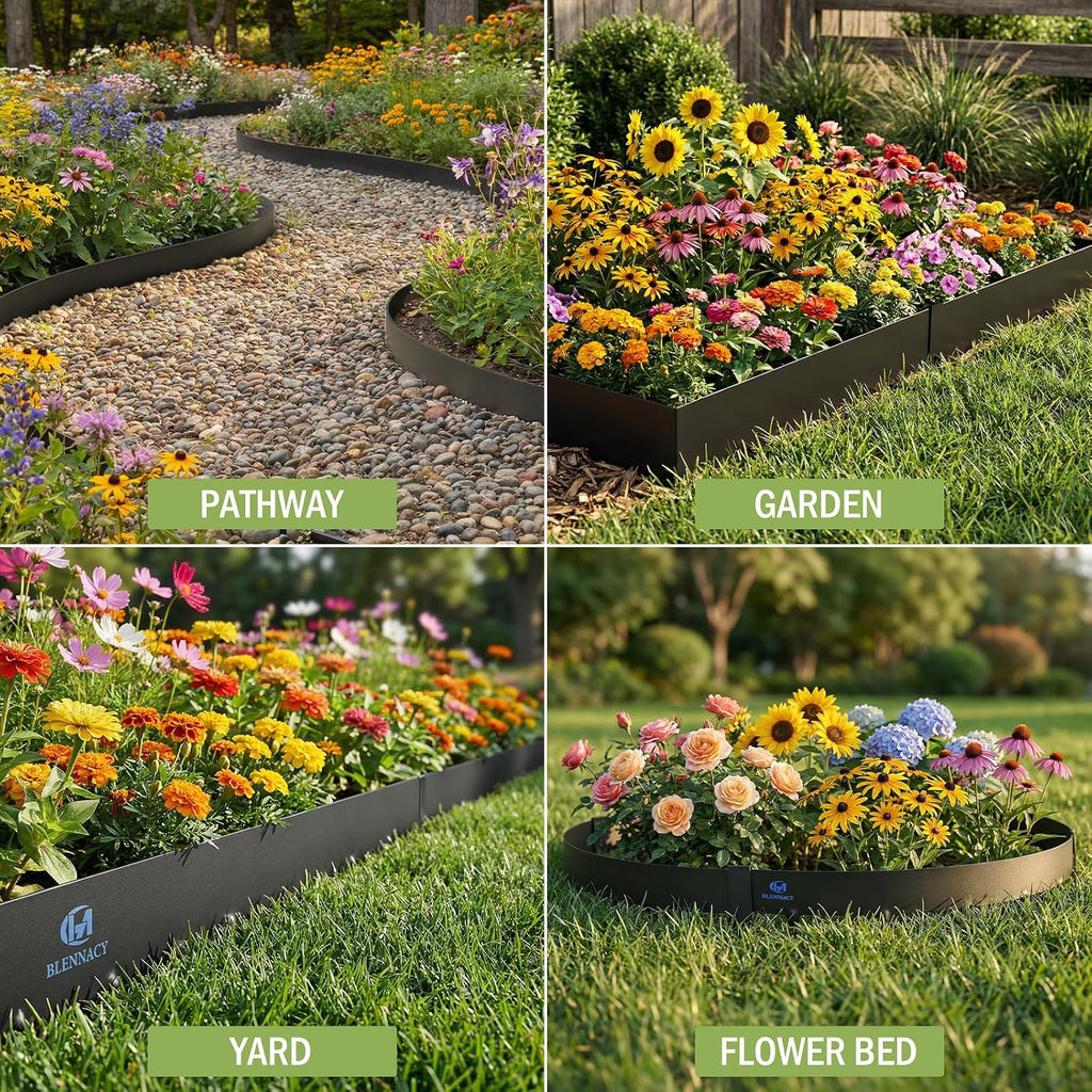 20ft. Garden Landscape Edging with Gloves 6 Pack 6 inch, Black | Bendable Hammer-in Galvanized Steel Lawn Edging