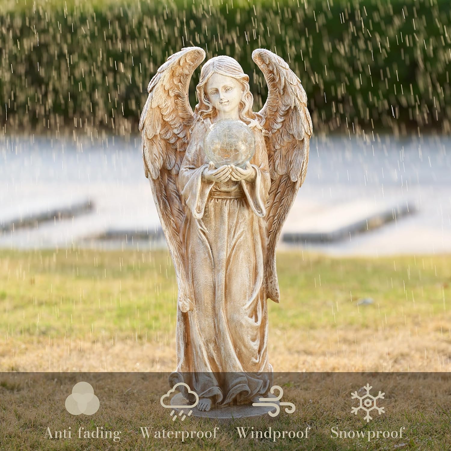 TERESA'S COLLECTIONS Large Angel Garden Statues with Solar Outdoor Light for Outdoor Decor, Fairy Figurine Resin with