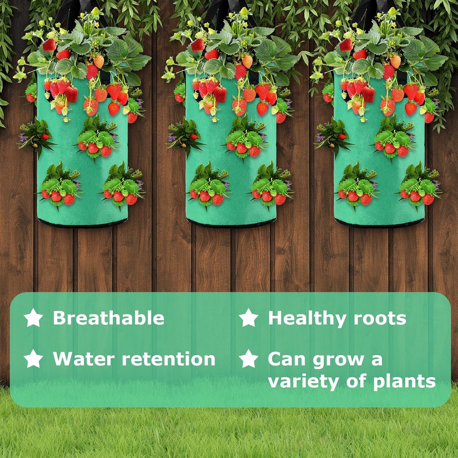 Boao 6 Pieces 3 Gallon Tomato and Herb Planter Hanging Aeration Fabric Strawberry Grow Bags Hanging Strawberry Planter