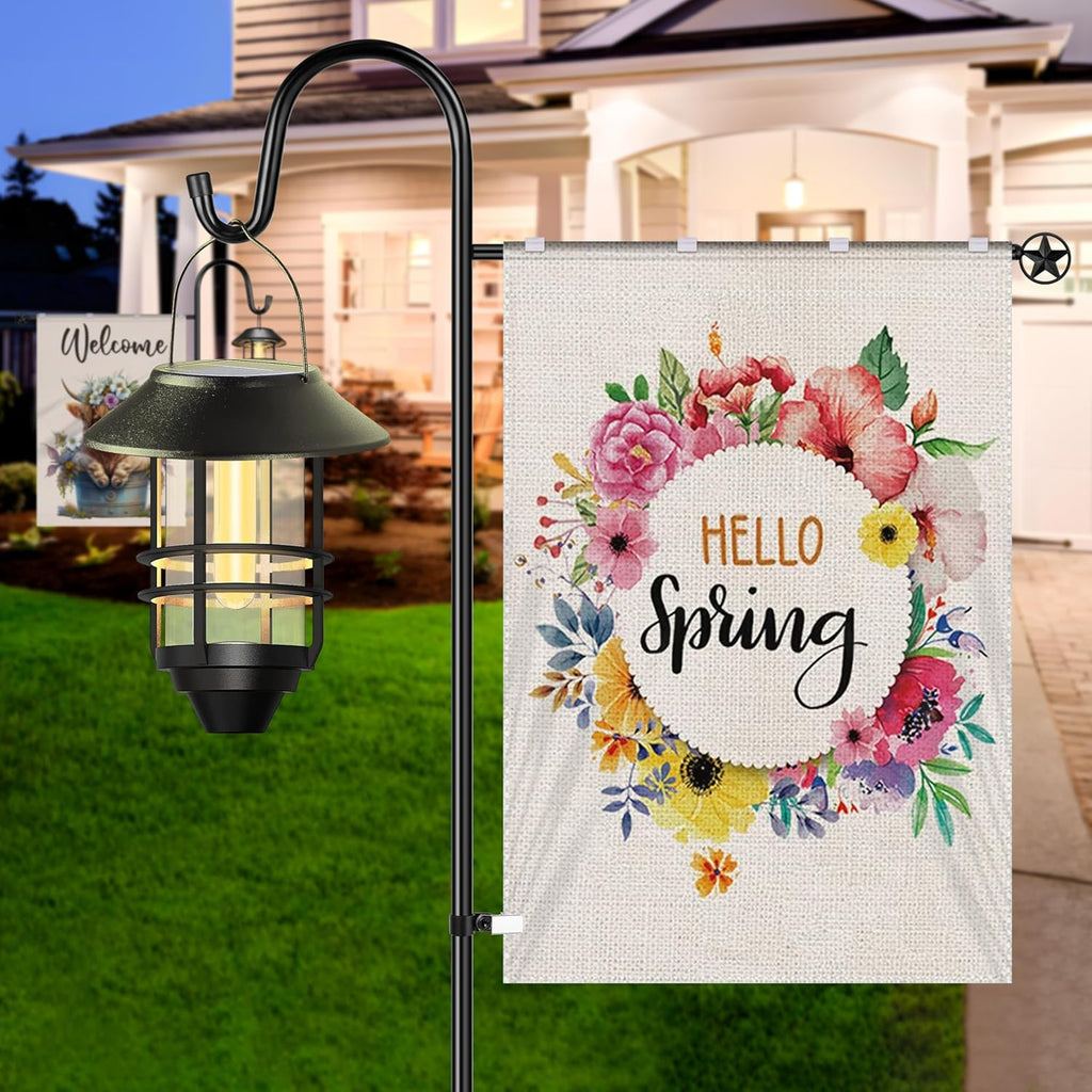 Ottsuls Garden Flag Stand, Heavy Duty Flag Pole Holder with Shepherd Hook for Yard Decoration, 60 INCH Sturdy Yard Flag