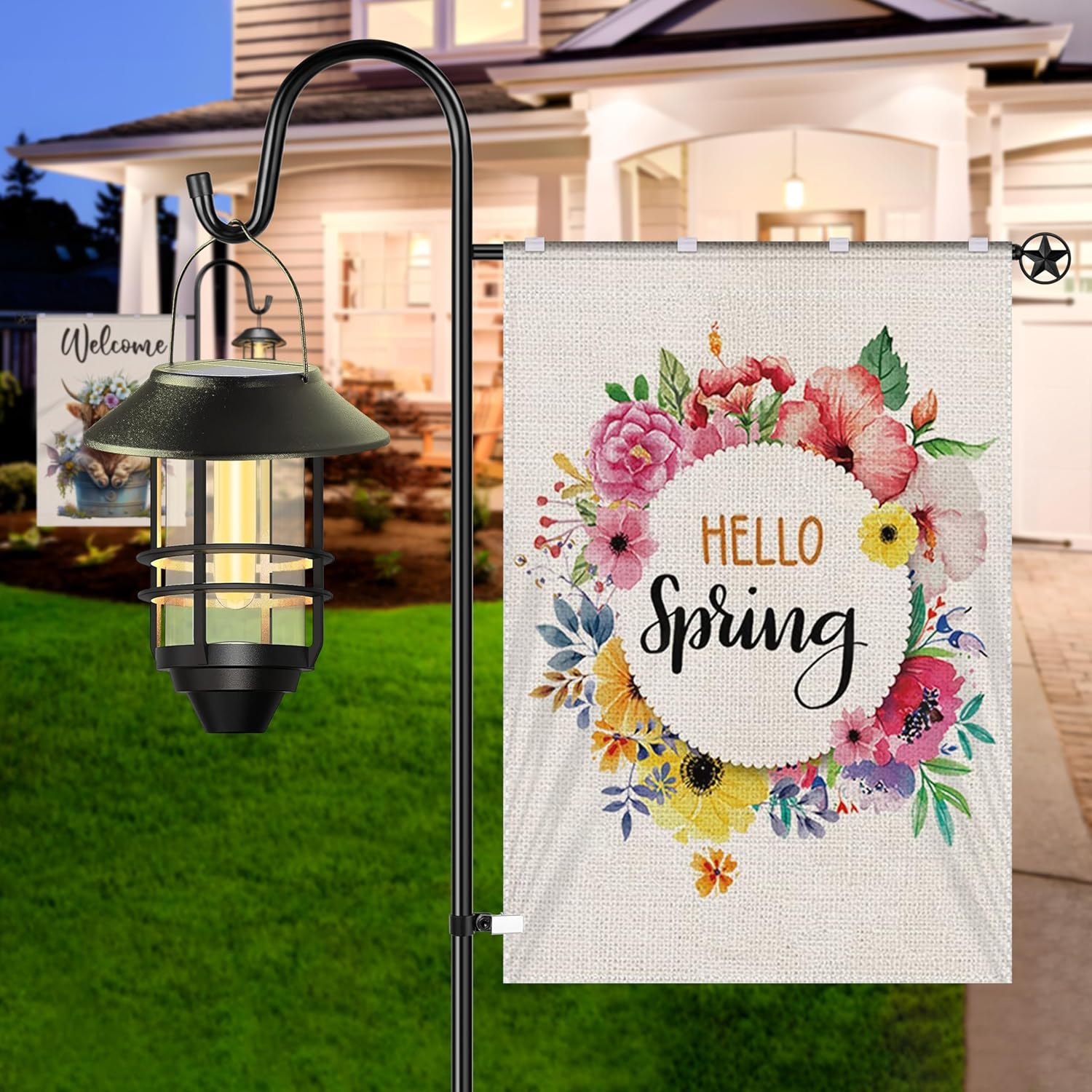 Ottsuls Garden Flag Stand, Heavy Duty Flag Pole Holder with Shepherd Hook for Yard Decoration, 60 INCH Sturdy Yard Flag