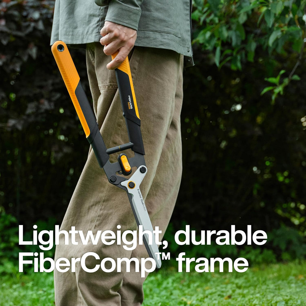 Fiskars 25" DualAction Hedge Shears, 2-in-1 Fast or Powerful Trimming | Cuts Through Thin & Thick Branches of Hedges &