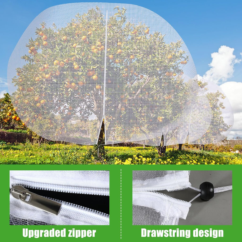 2 Pcs Large Fruit Tree Netting 15 X 15 Ft with Zipper Drawstring | Protect Fruit from Squirrels Birds Bug Deer & Rat
