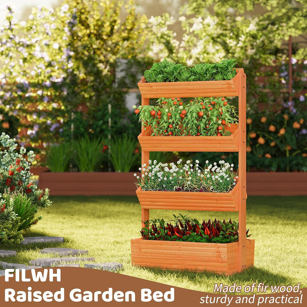 Wooden Raised Garden Bed Vertical Planter Box, Freestanding Plant Stand for Indoor Outdoor Plants, Herbs, Flowers
