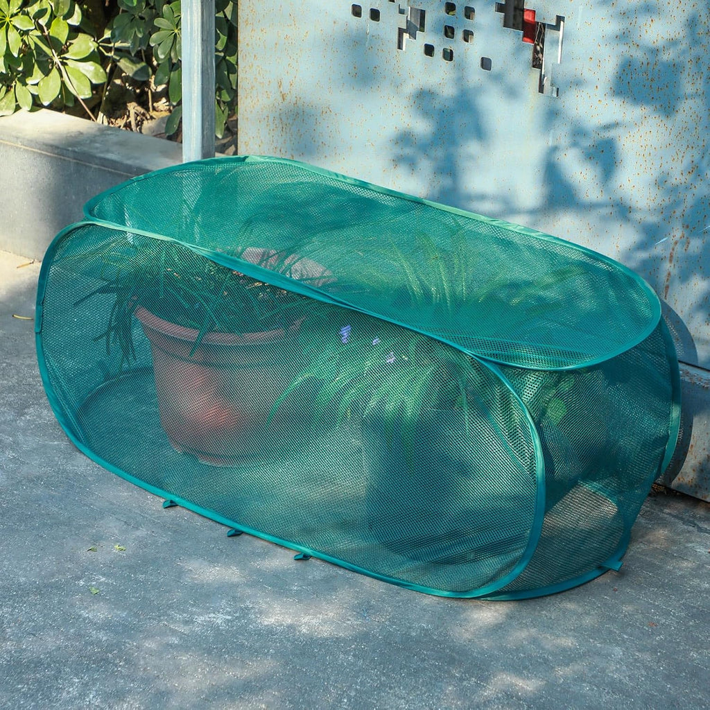 4 Pcs 39" x 18" x 16" Pop up Garden Mesh Plant Cover Outdoor Plant Protector Garden Row Raised Bed Cover with Ground