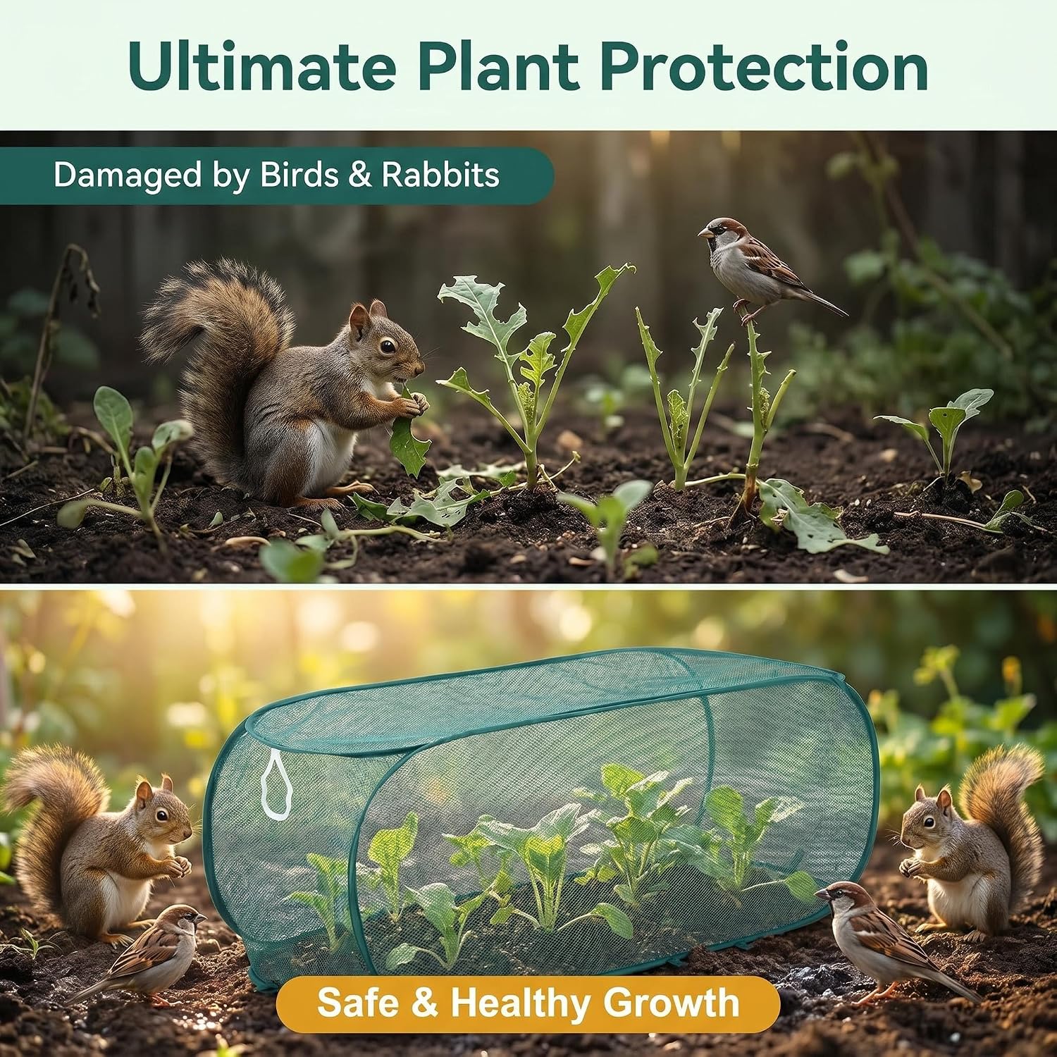 2PCS Pop Up Garden Plant Covers 47" x 18" x 16"-Collapsible Mesh Plant Covers with 30% Sunblock Shade Cloth for Raised