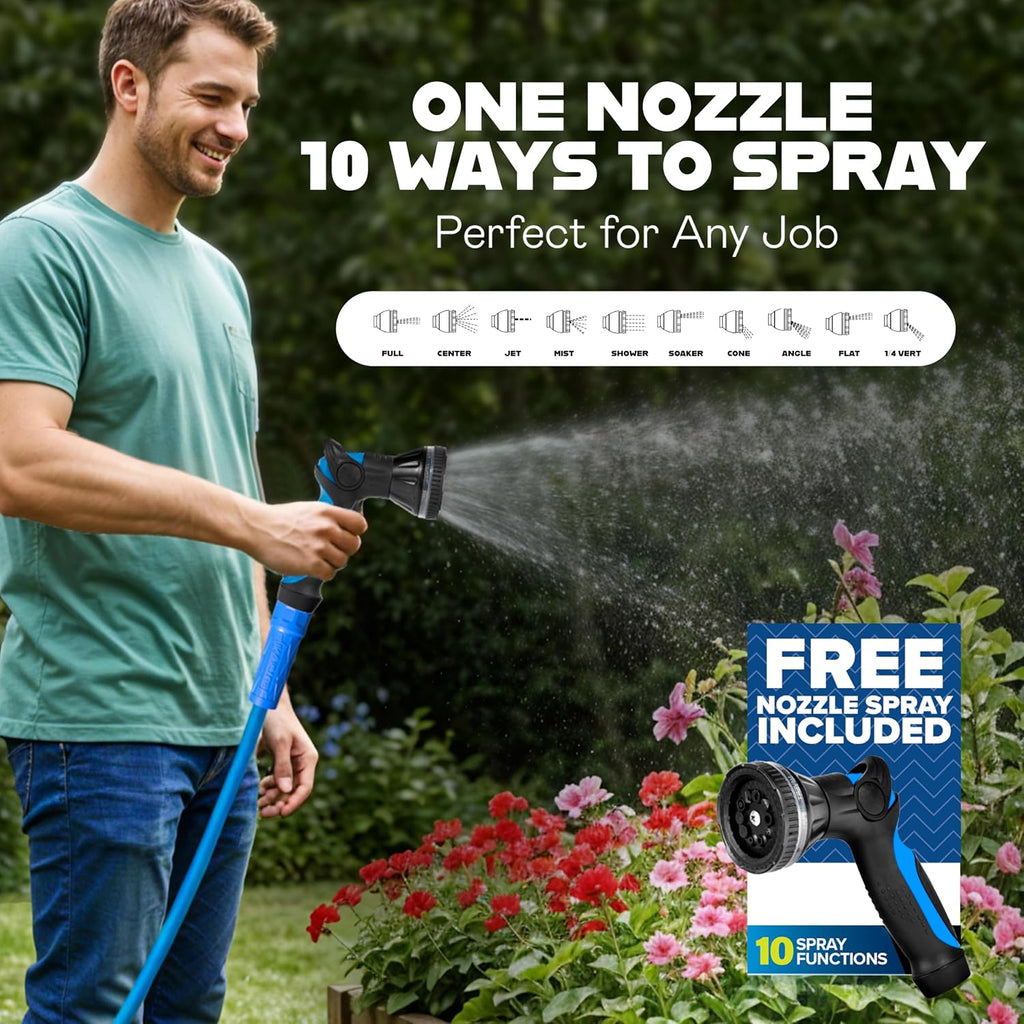 INVICTUS Garden Hose 50Ft x 5/8 in. Sprayer Nozzle Included, 2-Layer Heavy Duty Water Hose 50 Ft, Flexible