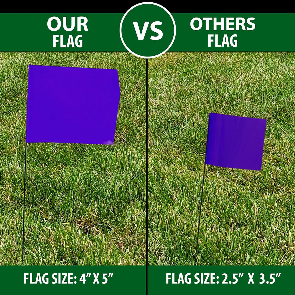Purple Marking Flags 1000 Pack - 4x5x15 Inch Purple Flags for Outside - Markers For Lawn, Irrigation, Landscaping