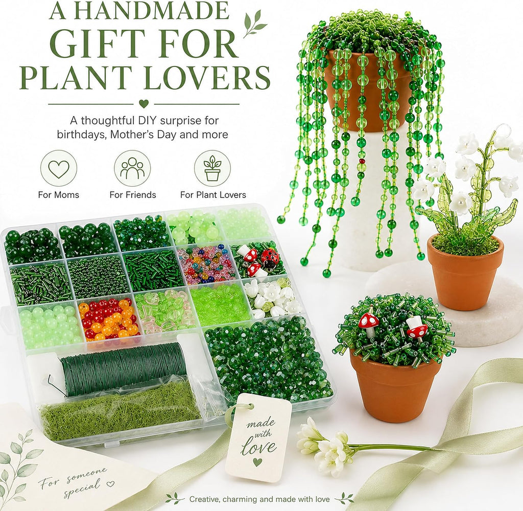 LWPFSD Beaded Plant Kit with 2 Mini Pots and Fridge Magnets | DIY Bead Plant Making Kit with Plant Beads, Craft Wire
