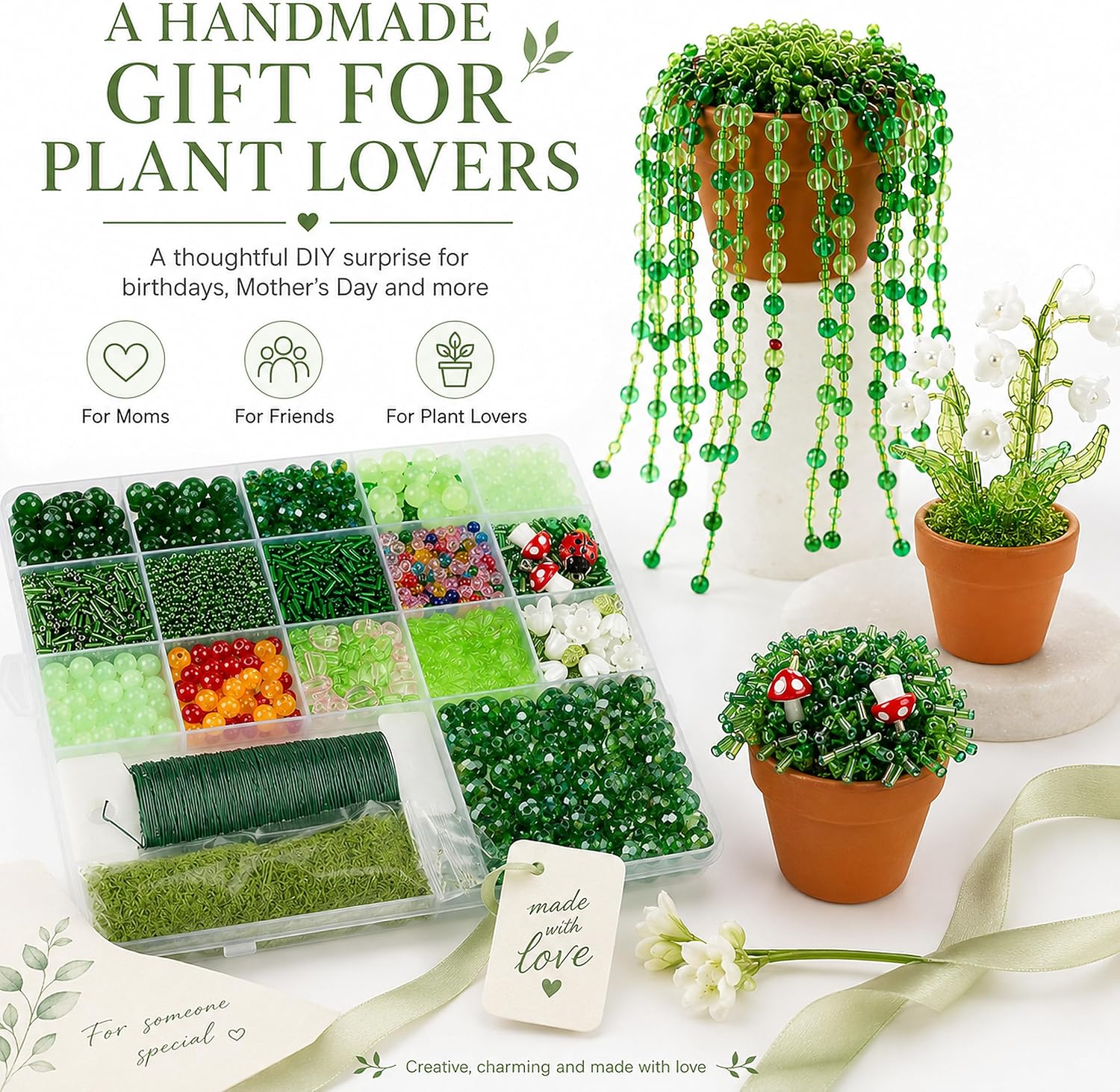 LWPFSD Beaded Plant Kit with 2 Mini Pots and Fridge Magnets | DIY Bead Plant Making Kit with Plant Beads, Craft Wire