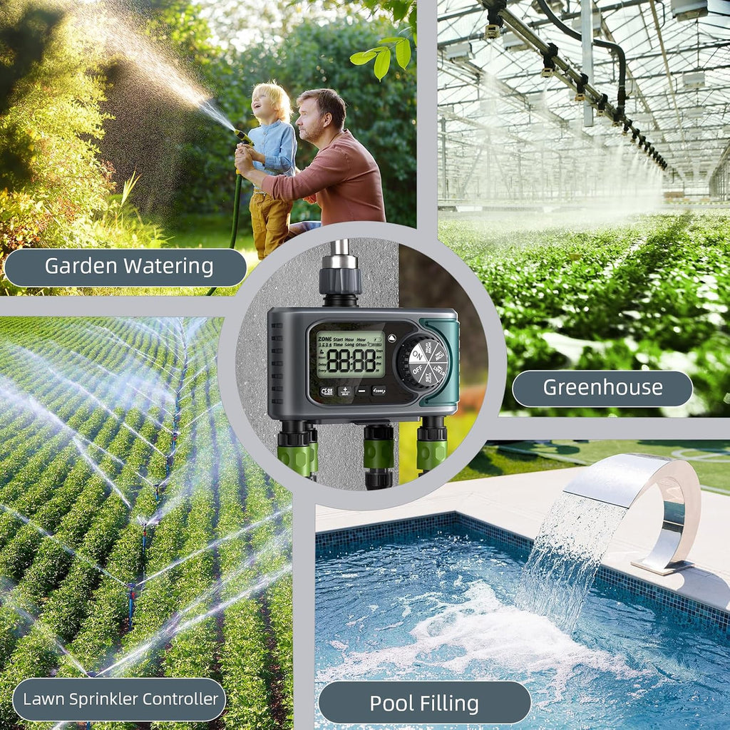 Sprinkler Timer for Outdoor Hose Faucet 4 Zone, Programmable Hose Timer with Rain Delay/Manual/Automatic Watering