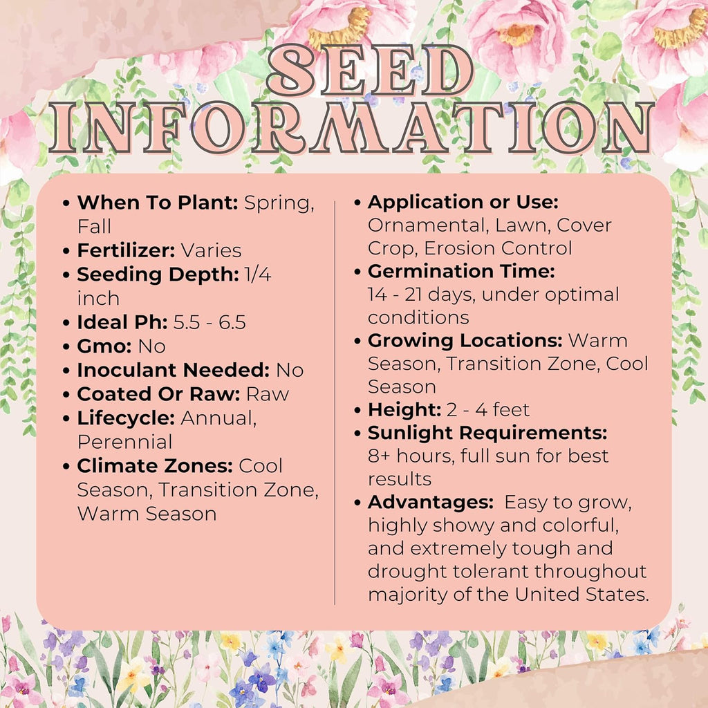 Wildflower Seeds 1/4lb Perennial - 100% Pure Organic Non-GMO Seed Mix - 12 Hardy Varieties for Pollinators, Bees &