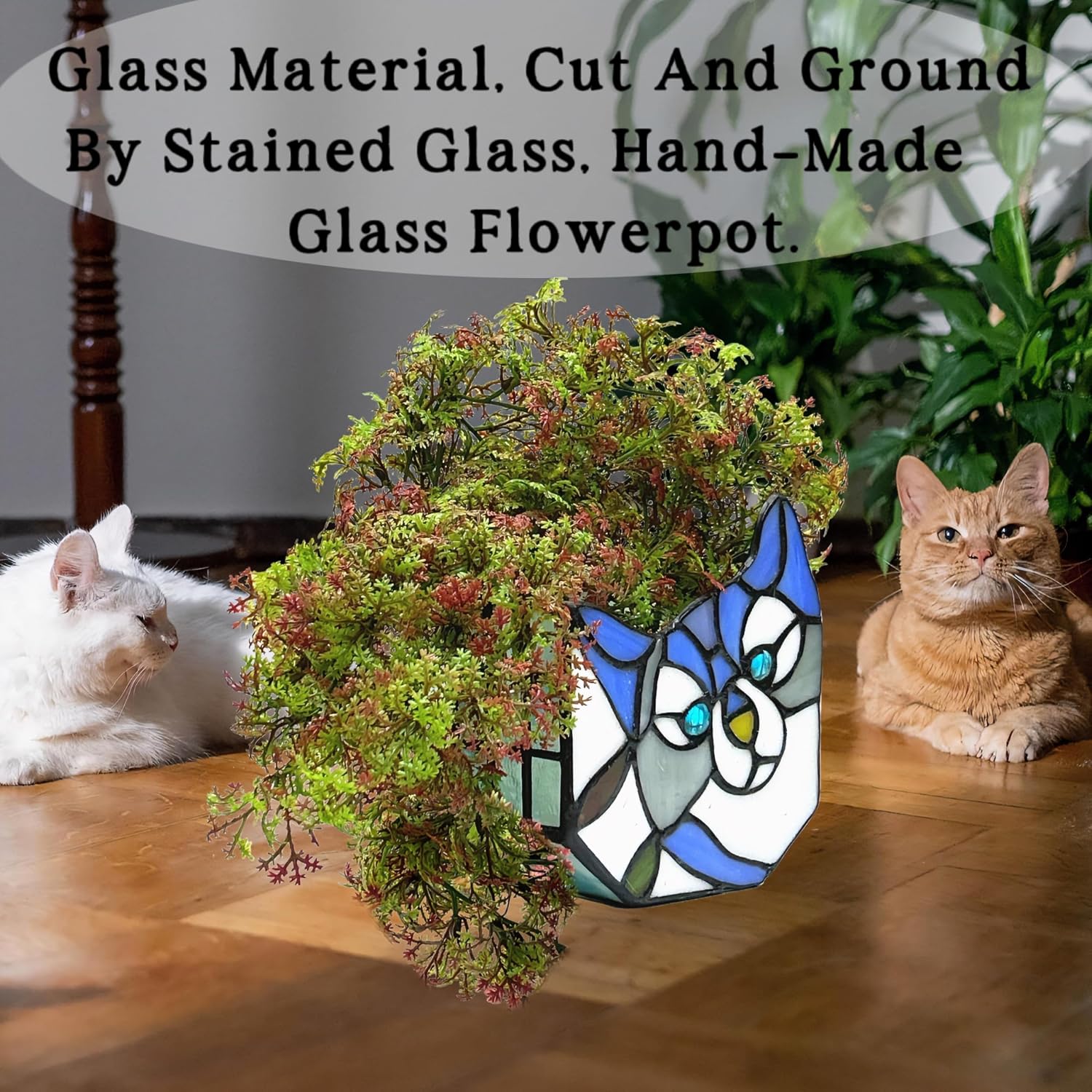 Stained Glass Cat Flower Pot,Cute Pots for Plants,Small Plant Pot with Unique Cat Face Design,Tiltable Terrarium