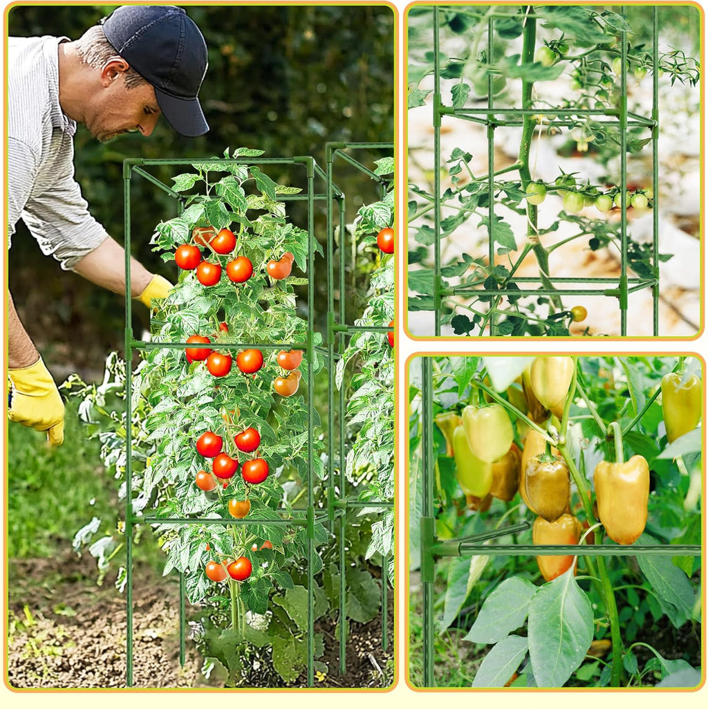 3 Pack Square Tomato Cages for Garden - 56 Inch Heavy Duty Tomato Plant Support Stakes, Sturdy Metal Core with