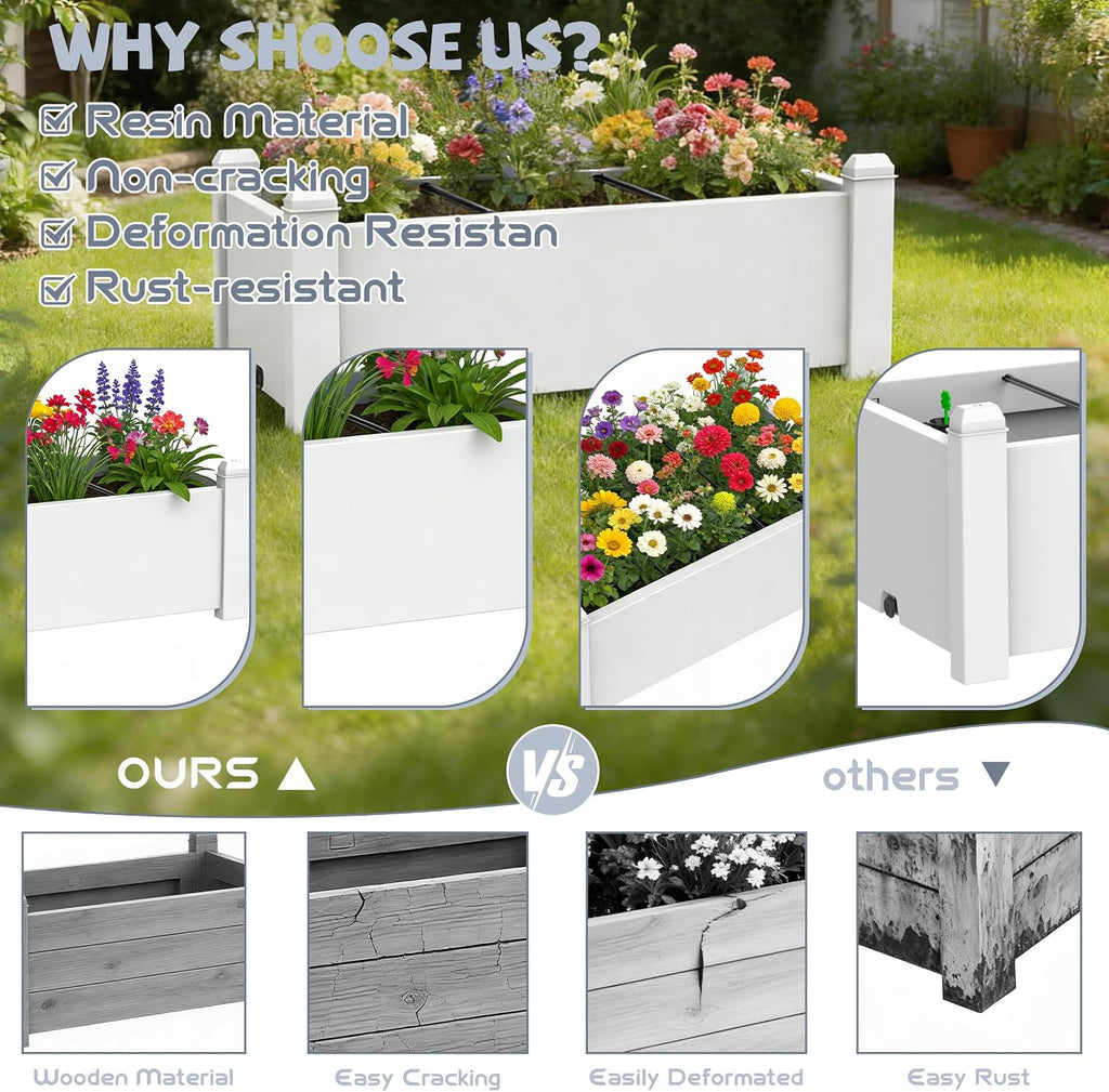 Vixzen Outdoor Resin Raised Planter Box, Rot-Resistant Non-Cracking, Divisible with Drainage Plug for Vegetables