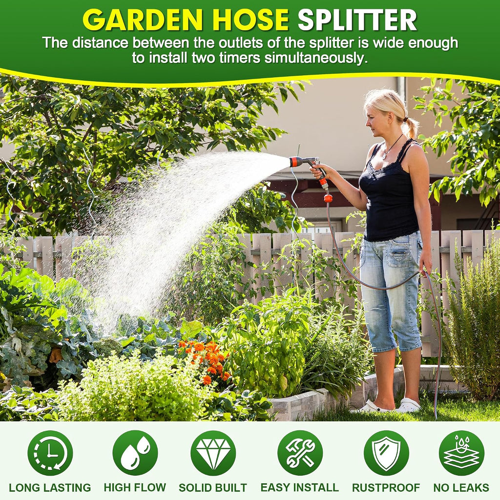 Hose Splitter 3 Way, High Flow Garden Hose Splitter, 3/4” Ght Inlet Brass Heavy Duty Hose Converter, water 3 Way Faucet