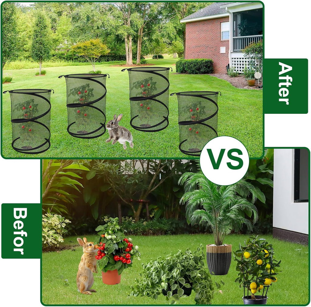 4 Pack Pop up Plant Covers Tent from Animals, 20"H X 13"D Insect Barrier Mesh Plant Guard Cover Net Black Garden Plant