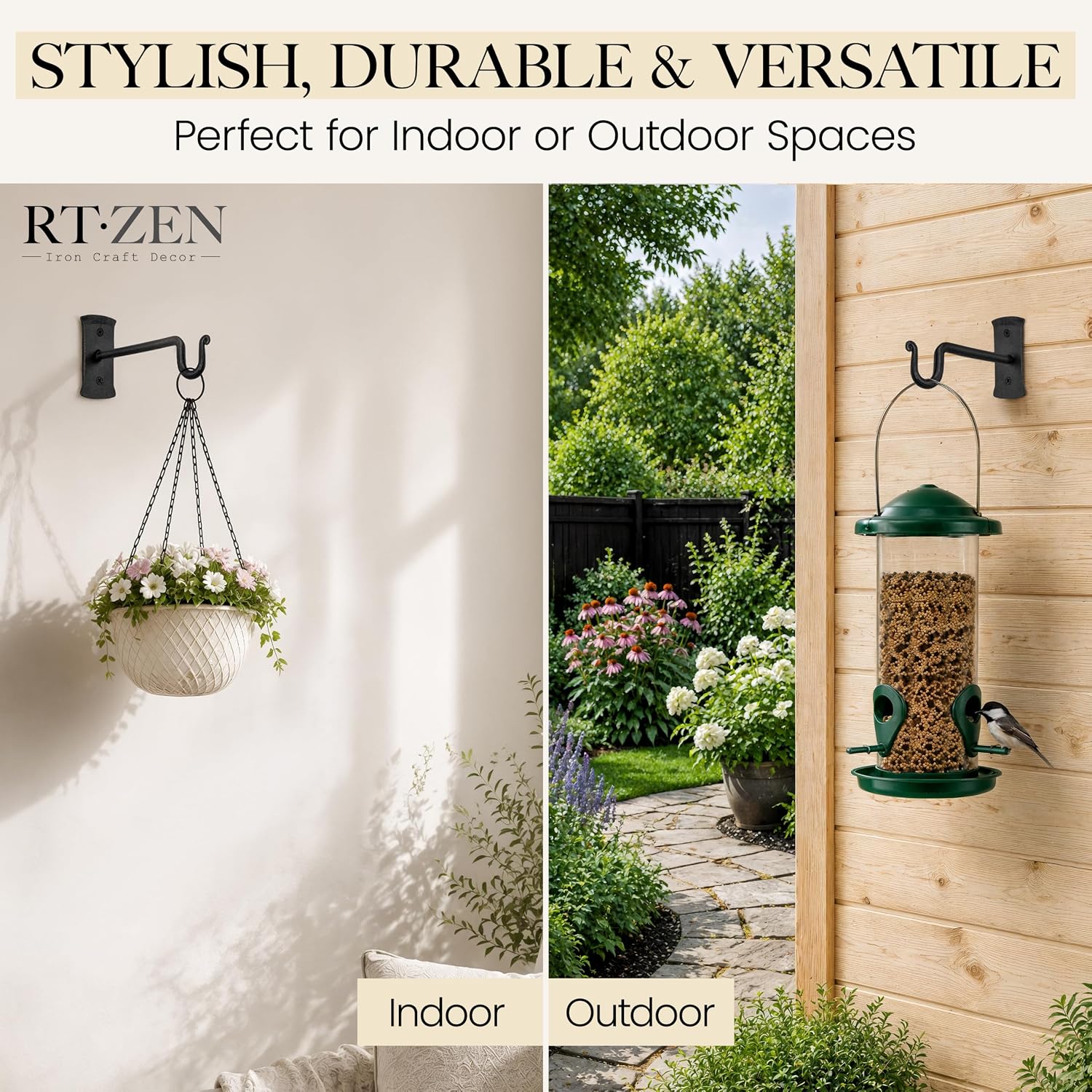 Plant Hangers Outdoor or Indoor Heavy Duty Wall Bracket Hooks | Wrought Iron Metal Hanger Indoor Hook for Hanging