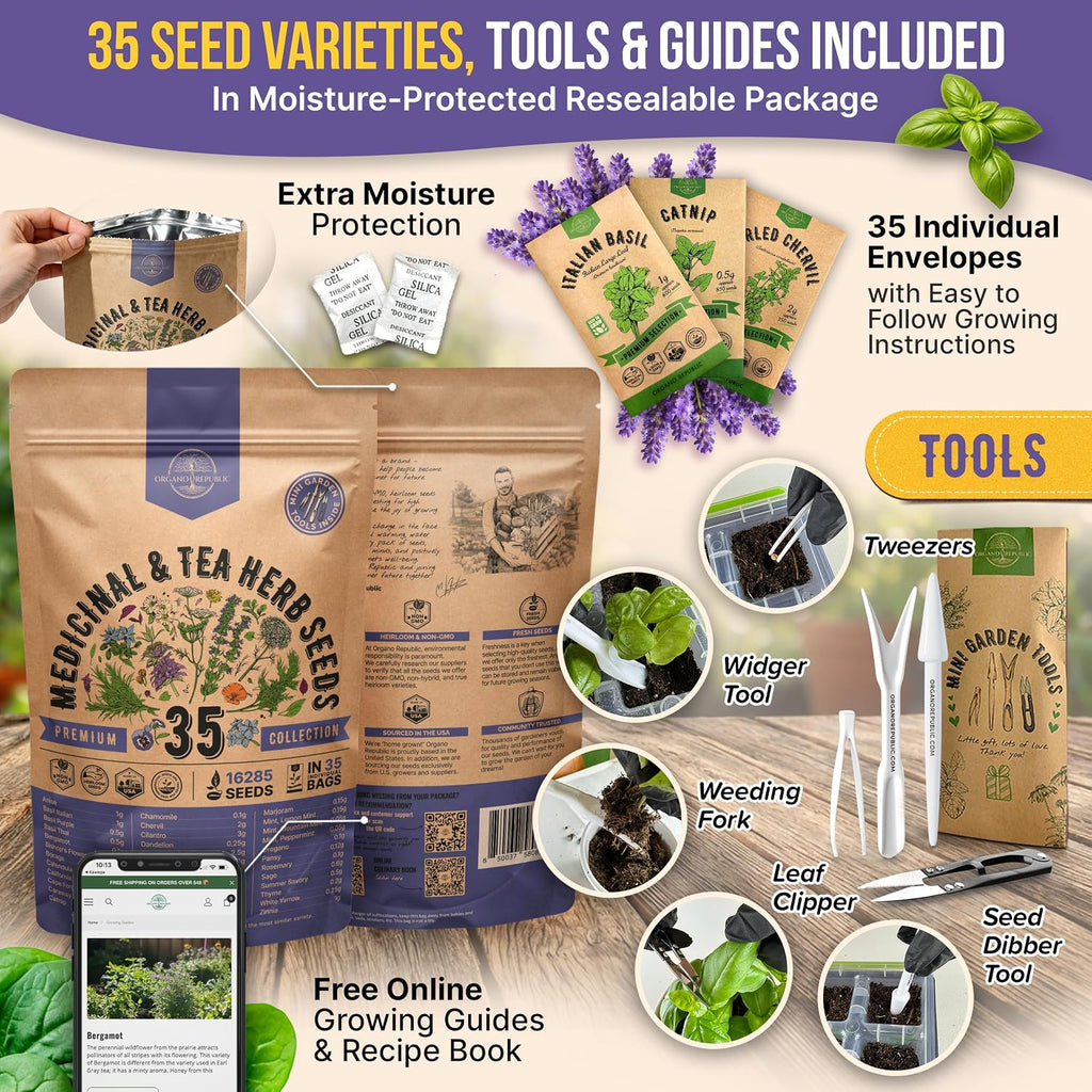 35 Medicinal & Tea Herb Seeds Variety Pack for Indoor & Outdoors. 16,335+ Non-GMO Heirloom Garden Seeds: Anise