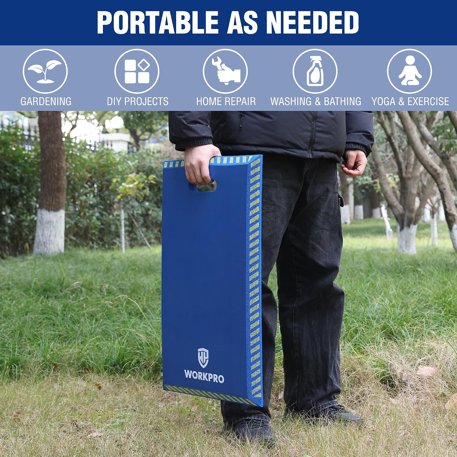 WORKPRO Extra Thick Kneeling Pad, Blue, 28 x 16 x 1.2in | Soft NBR Foam Knee Cushioning, Extra Large Foam Kneeler Mat