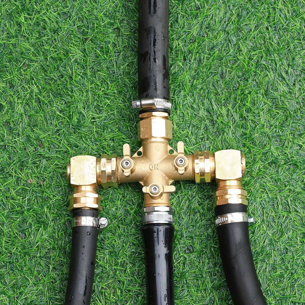 Garden Hose Splitter High Flow Splitter with Swivel elbow Connect Brass Hose Splitter with Shut Off Valves 3 way Hose