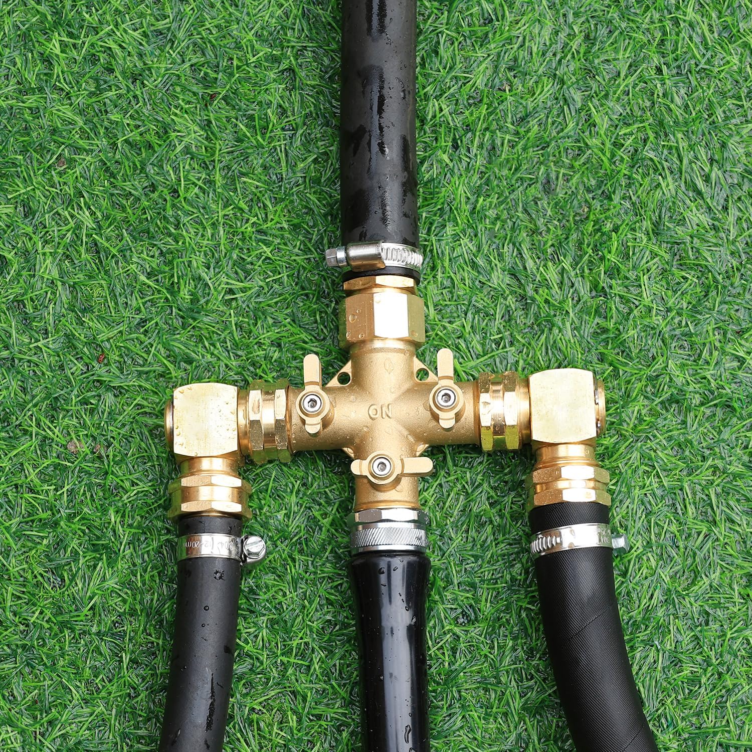 Garden Hose Splitter High Flow Splitter with Swivel elbow Connect Brass Hose Splitter with Shut Off Valves 3 way Hose