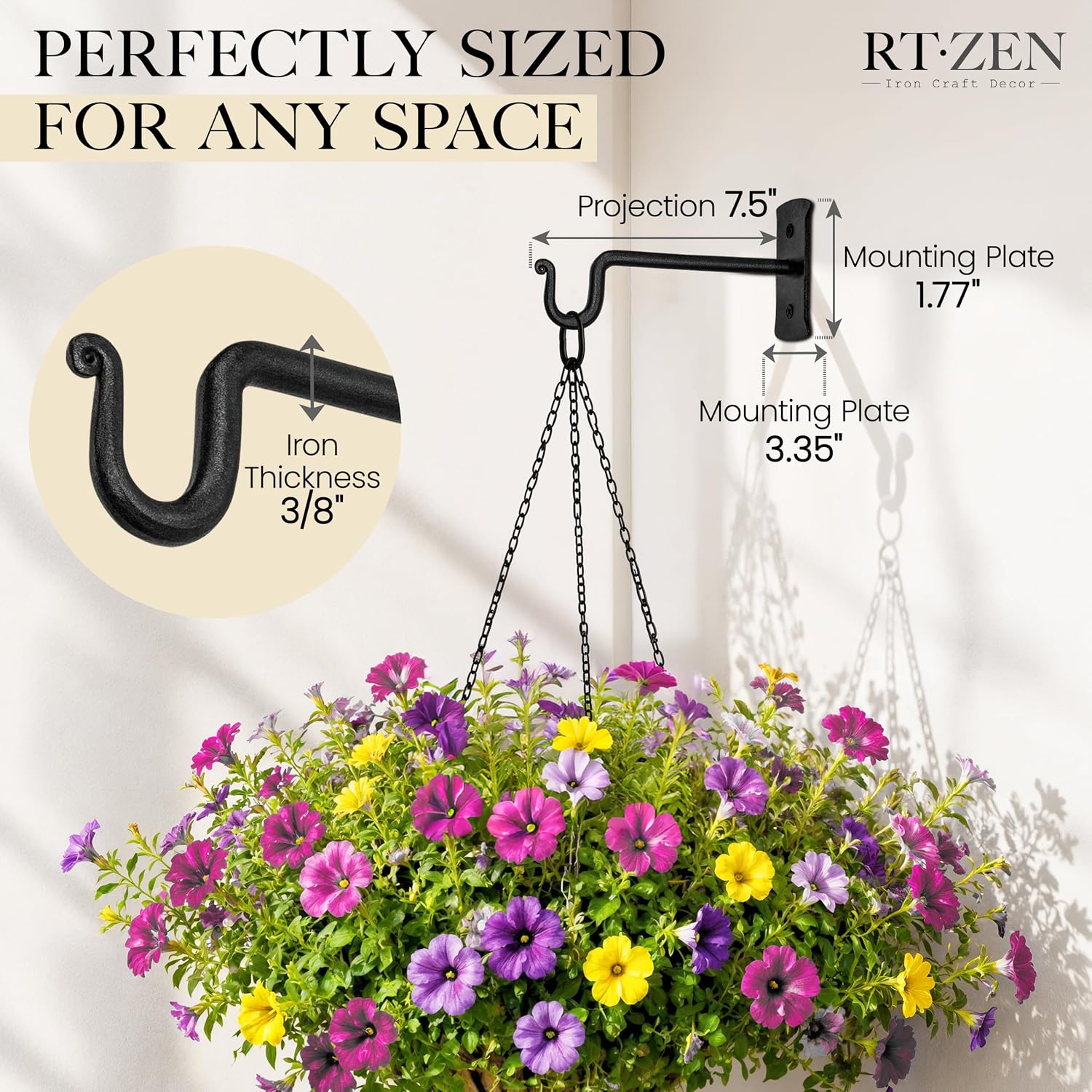 Plant Hangers Outdoor or Indoor Heavy Duty Wall Bracket Hooks | Wrought Iron Metal Hanger Indoor Hook for Hanging