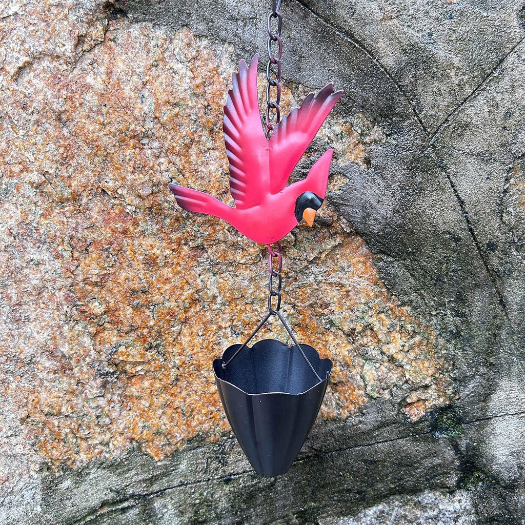 Cardinal Rain Chain, 8.5Ft Rain Chains for Gutters and Downspouts | Metal Decorative Rain Catcher Chain, Bird and Cup