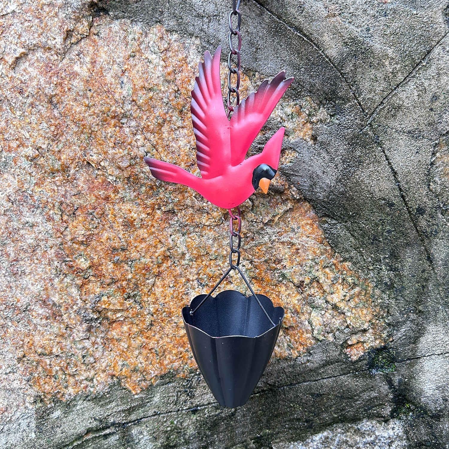 Cardinal Rain Chain, 8.5Ft Rain Chains for Gutters and Downspouts | Metal Decorative Rain Catcher Chain, Bird and Cup