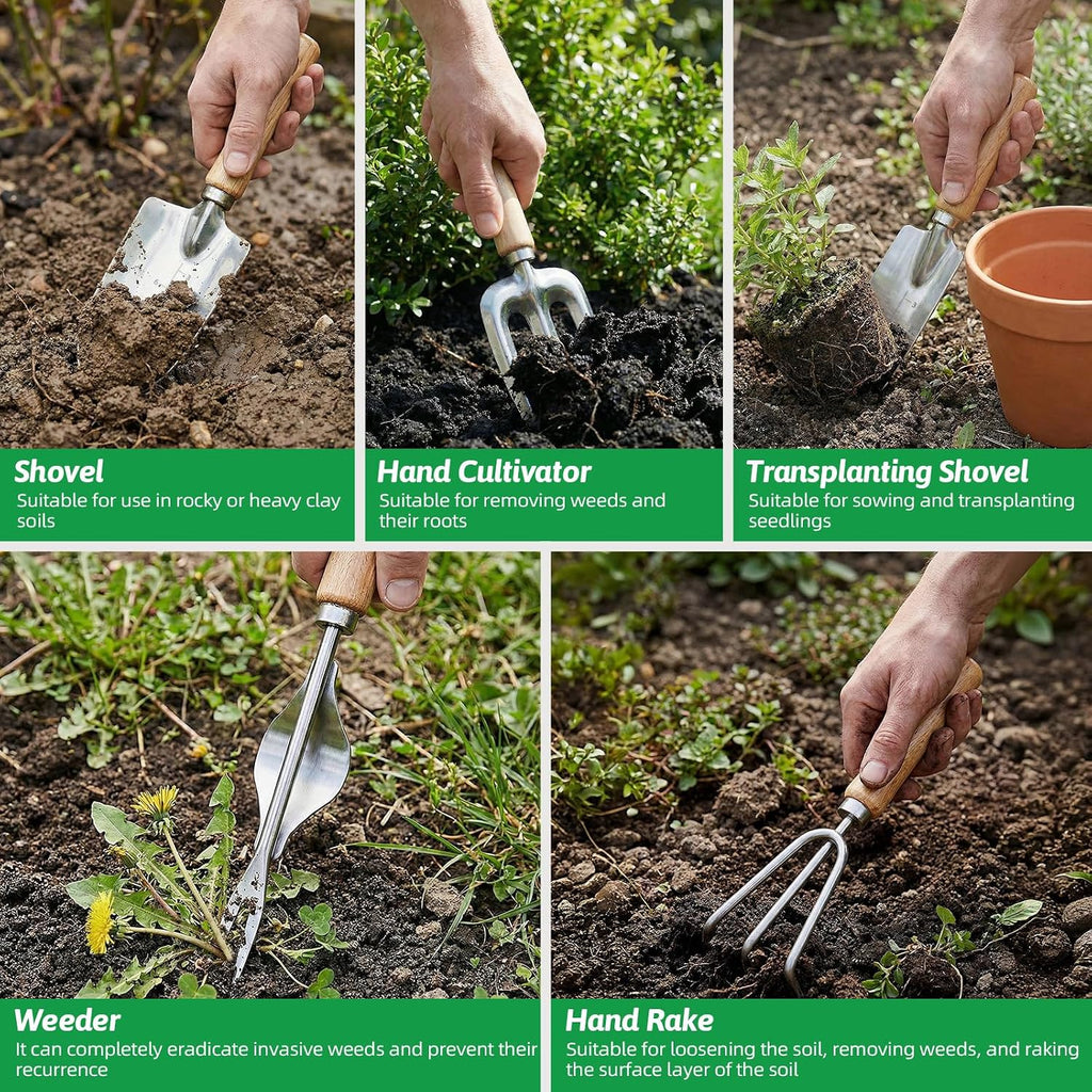 10Pack Gardening Tools for Backyard Lawn Planting & Weeding | Stainless Steel Rust-Proof,Ergonomic Non-Slip Grip; Ideal