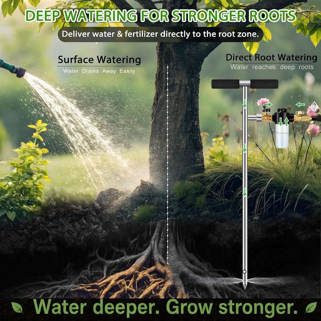 Deep Root Watering Tool for Trees Watering Spike with Fertilizer Bottle | Stainless Steel Root Feeder, Upgraded Brass