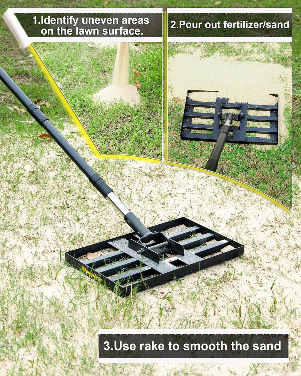 Lawn Leveling Rake, 17"x10" Heavy Duty Sand Leveling Tool with 6.7FT Stainless Steel Long Handle, Golf Rake for Soil