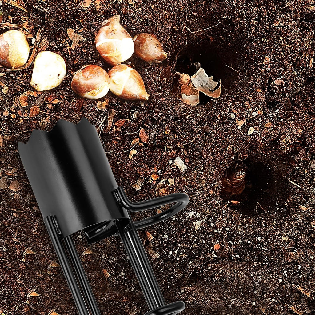 BARAYSTUS Bulb Planter Tool Long Handle, Tulip Bulb Planter Tool with Serrated Base & Double Pedal, Soft T Grip Sod