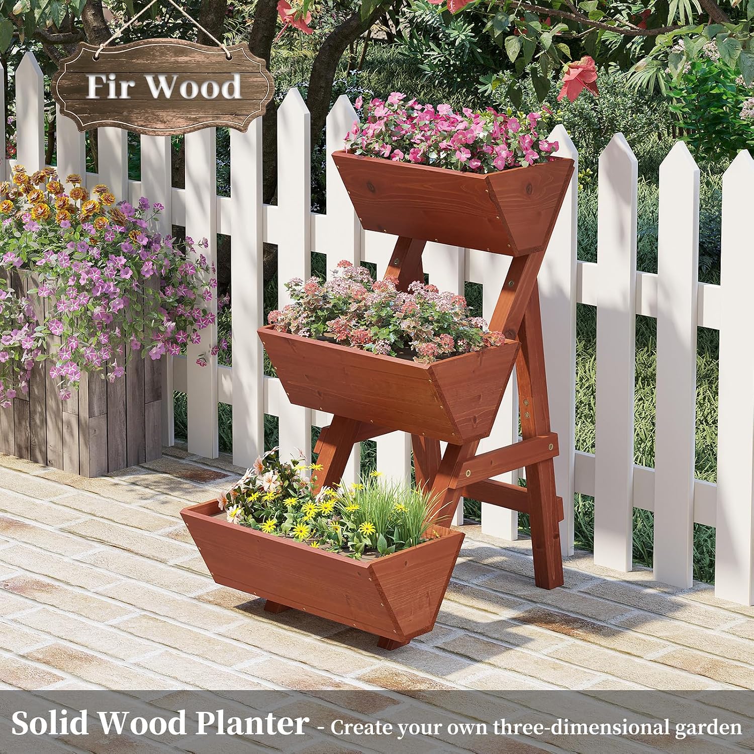 Kitsanery 3-Tiers Wooden Raised Garden Bed,Wood Planter Box for Vegetable,Flower Rack,Flower Pot Stands,Indoor Outdoor