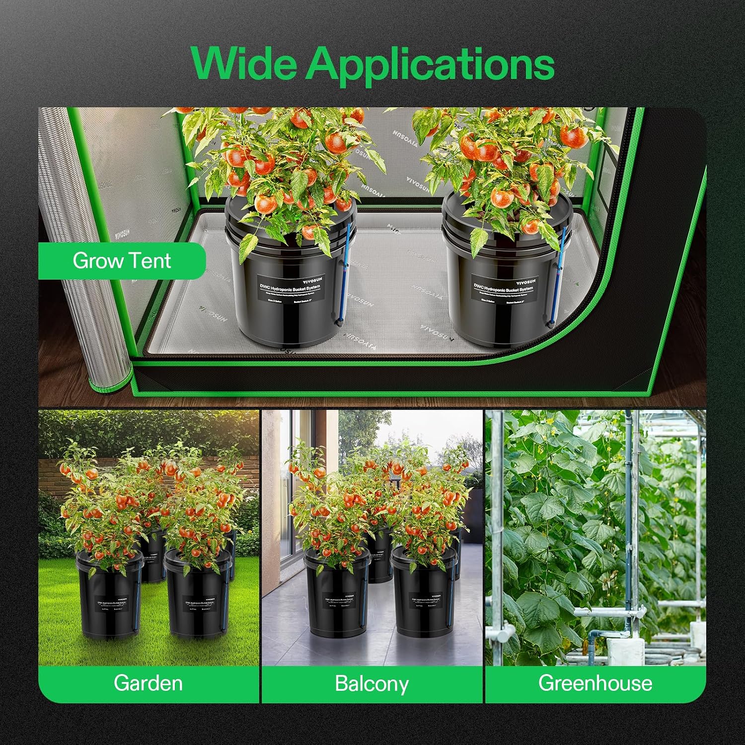 VIVOSUN DWC Hydroponics Grow System with Top Drip Kit 4 Buckets | 5-Gallon Deep Water Culture, Recirculating Drip