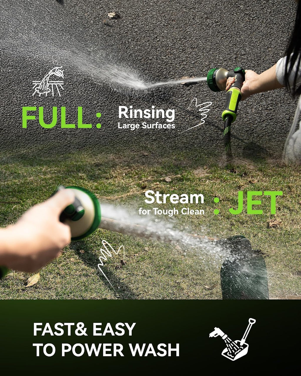RAINPOINT Hose Sprayer Nozzle Heavy Duty - 8 Spray Patterns Garden Hose Nozzle with Adjustable Flow Control for