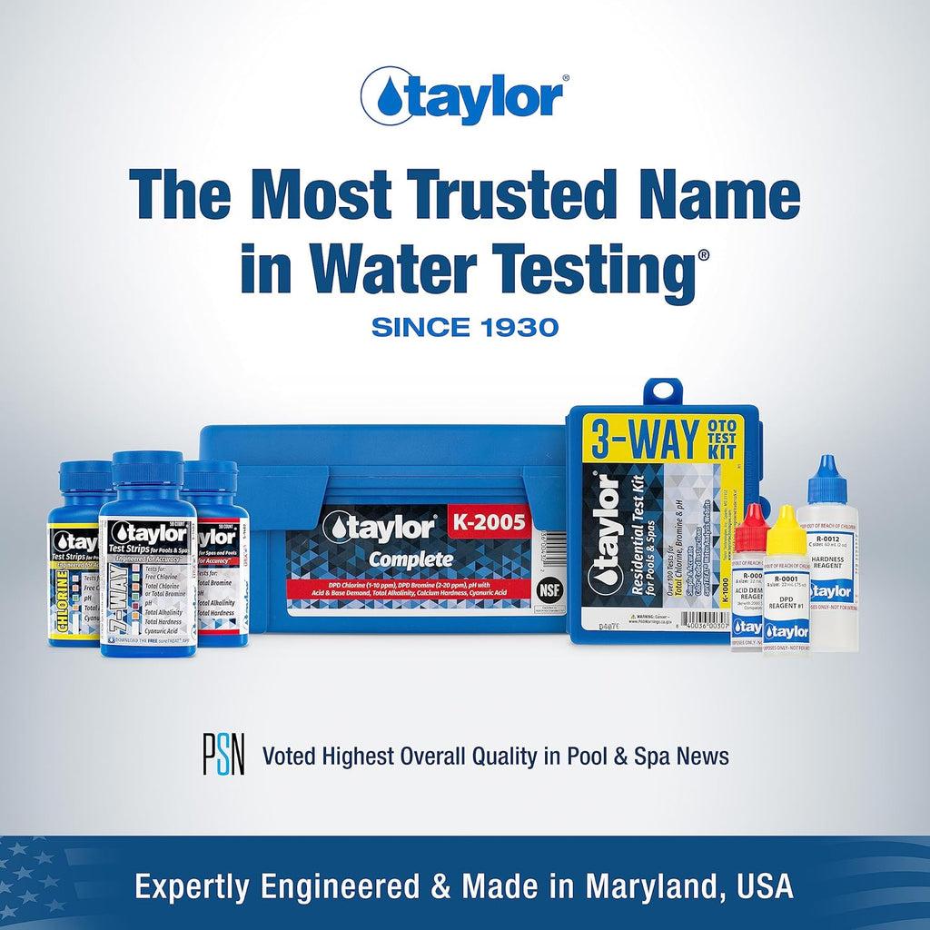 Taylor Pool Water Test Kit, Complete Swimming Pool Water Test Kit, for Chlorine, pH, and Alkaline Levels, Ideal for