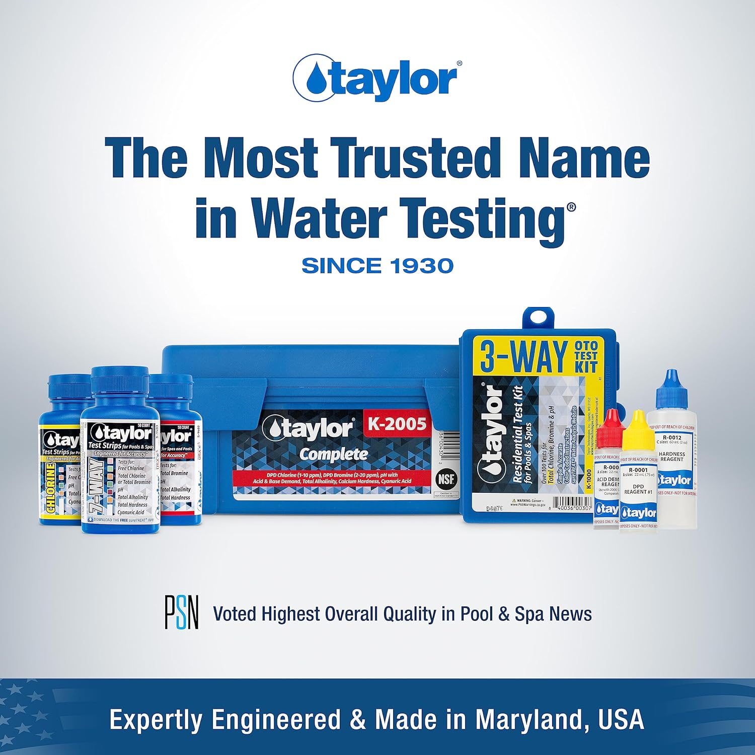 Taylor Technologies K-1005 DPD, 9-in-1 Pool Test Kit | Tests Free & Total Chlorine, Bromine, pH, Acid/Base Demand