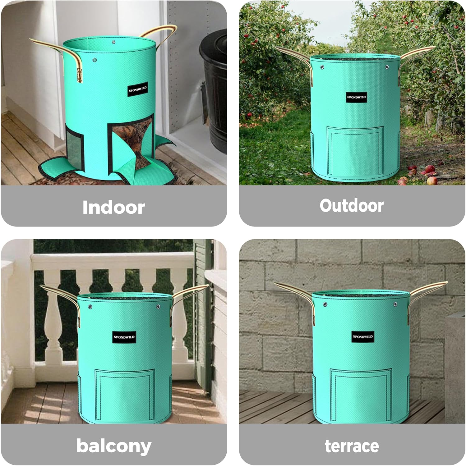 4 Pcs 15 Gallon Potato Grow Bags with Harvest, Breathable Window | Anti-evaporation PE Garden Planter Bag with 2