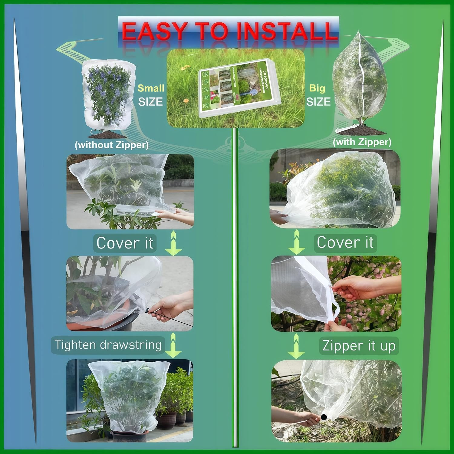 Fruit Tree Netting with Drawstring (4 Pack 4x5 FT)- Easy Install Plant Protection Cover, Reusable Garden Mesh Bag for
