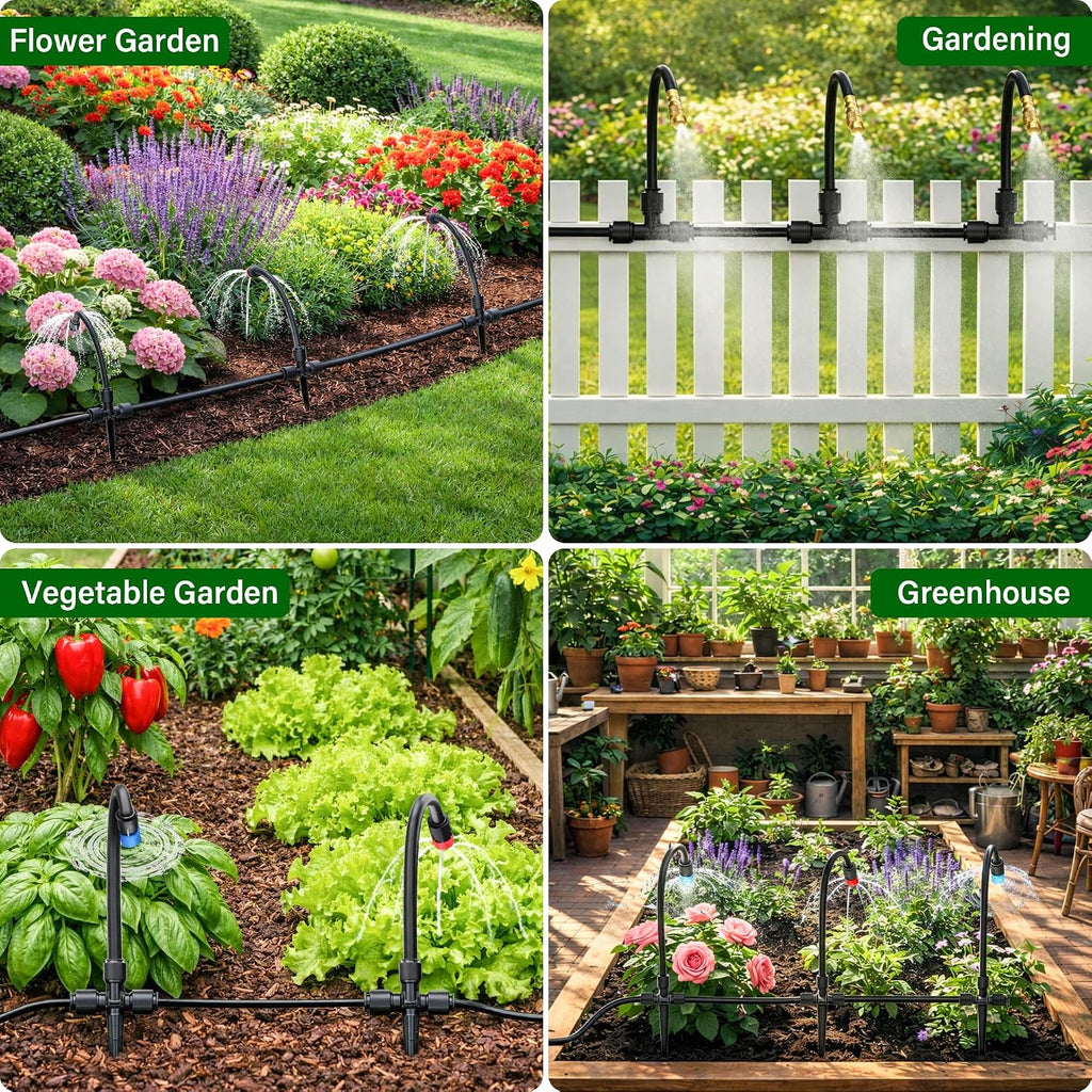 MIXC 2026-Upgrade 360° Adjustable Drip Irrigation System Kit, 200FT Bendable Watering Misting System with 3 Spray